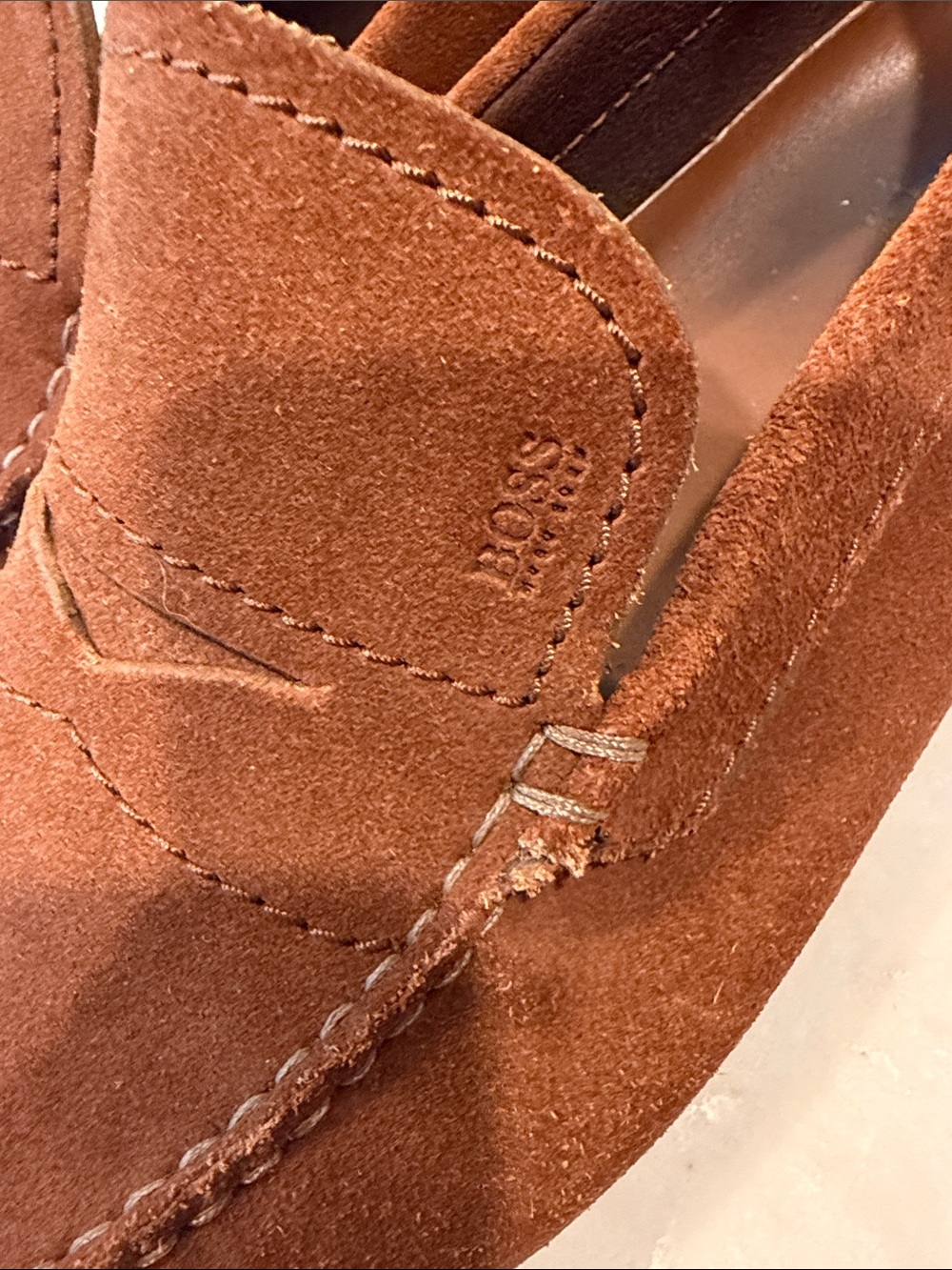 Boss Suede Driving Loafers in Cognac Brown - Picture 4 of 8